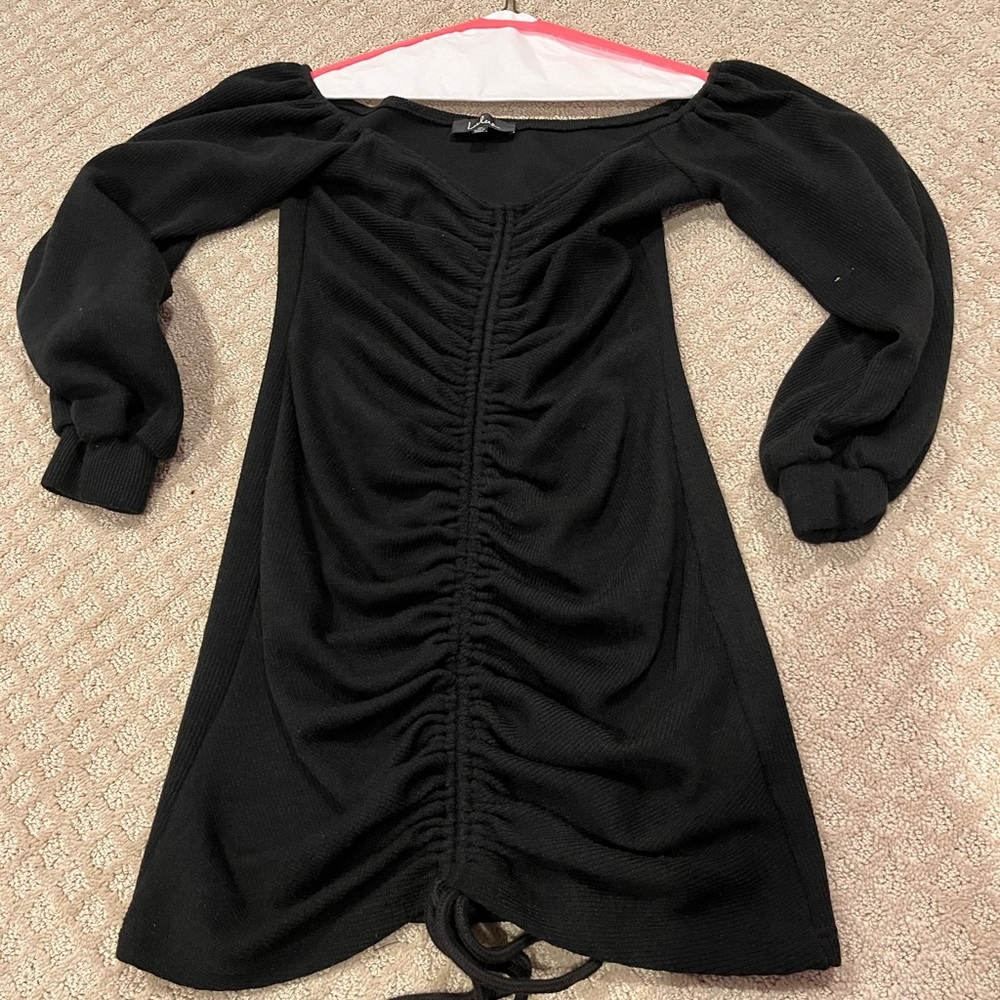 Lulu’s black off the shoulder sweater dress